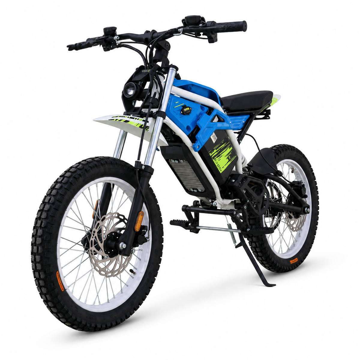 EX1 48V electric dirt bike in blue front view