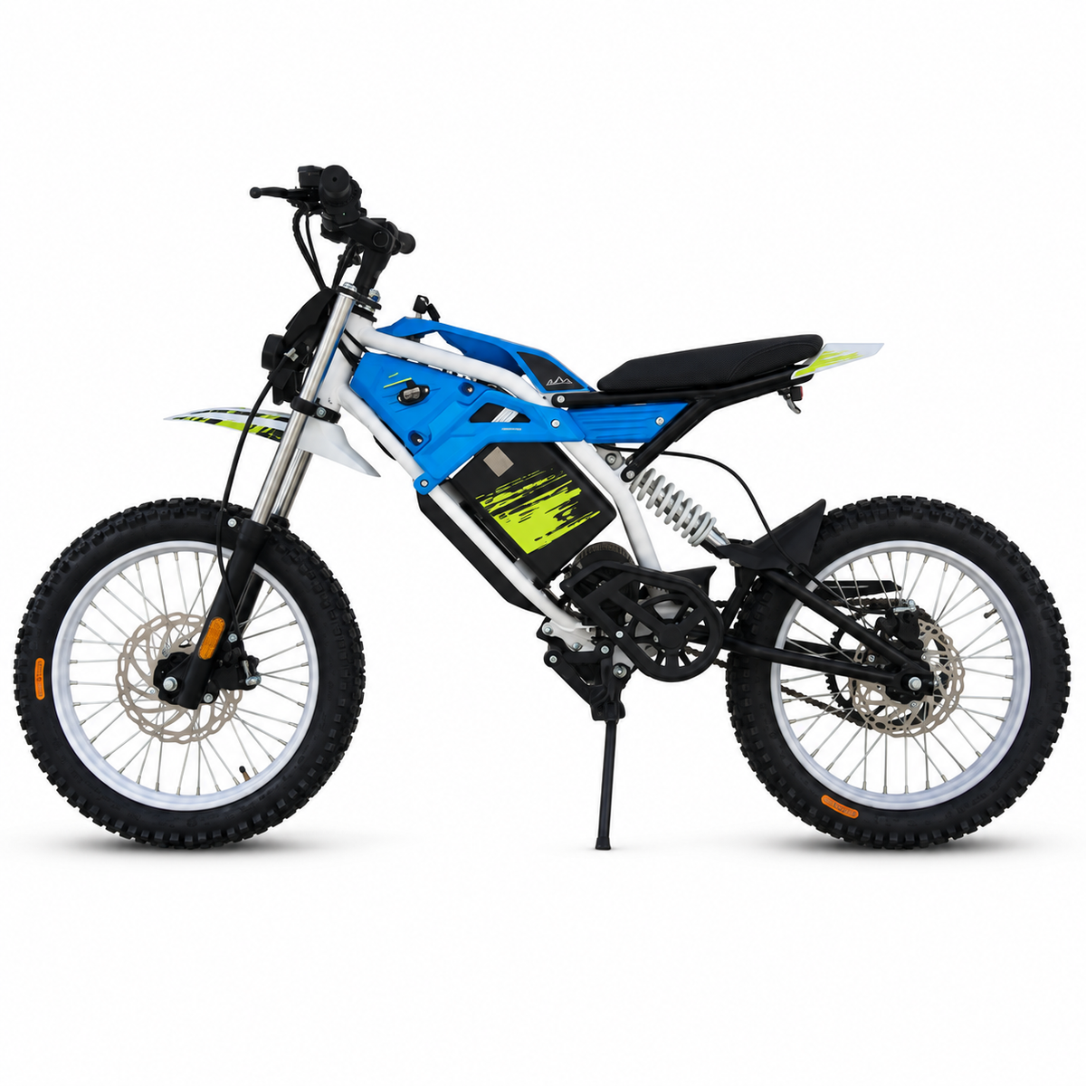 EX1 48V electric dirt bike in blue side view