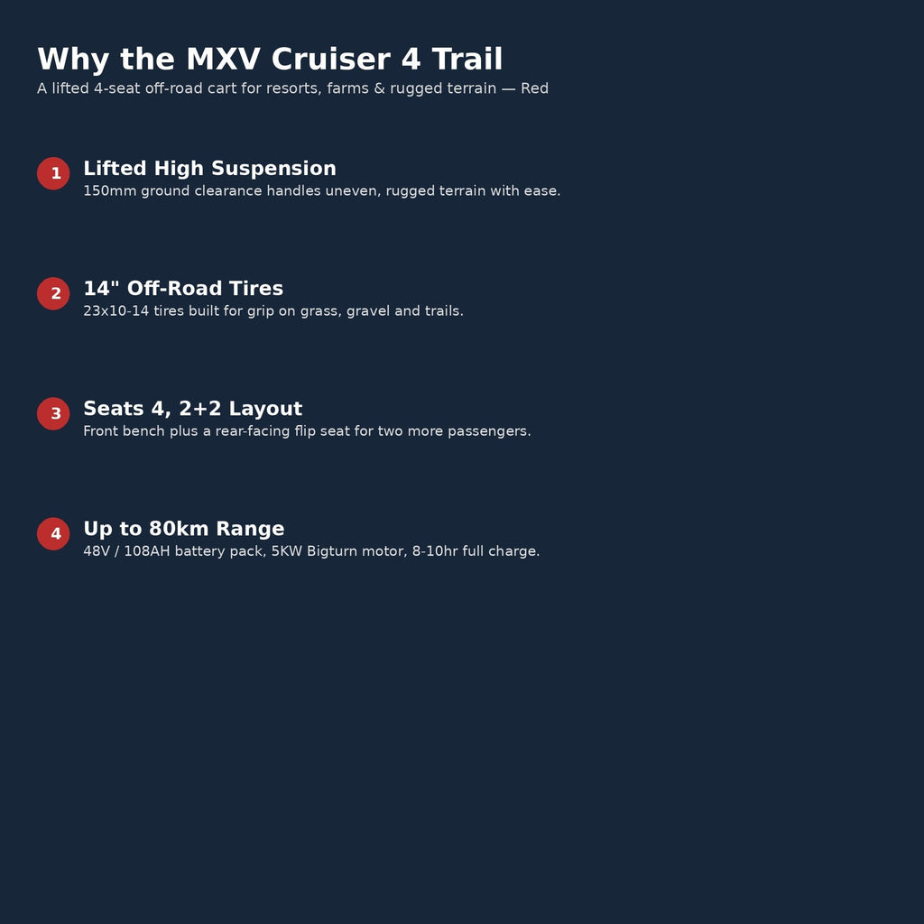 MXV CRUISER 4 Trail – 4-Seater Lifted Electric Golf Cart UAE – view 12
