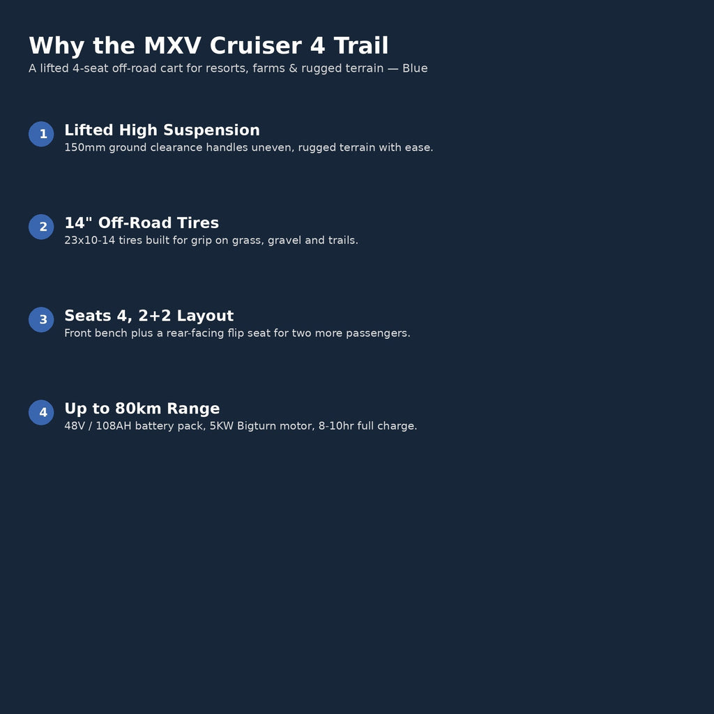 MXV CRUISER 4 Trail – 4-Seater Lifted Electric Golf Cart UAE – view 18