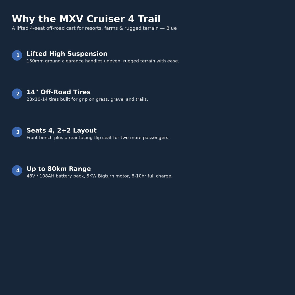 MXV CRUISER 4 Trail – 4-Seater Lifted Electric Golf Cart UAE – view 18