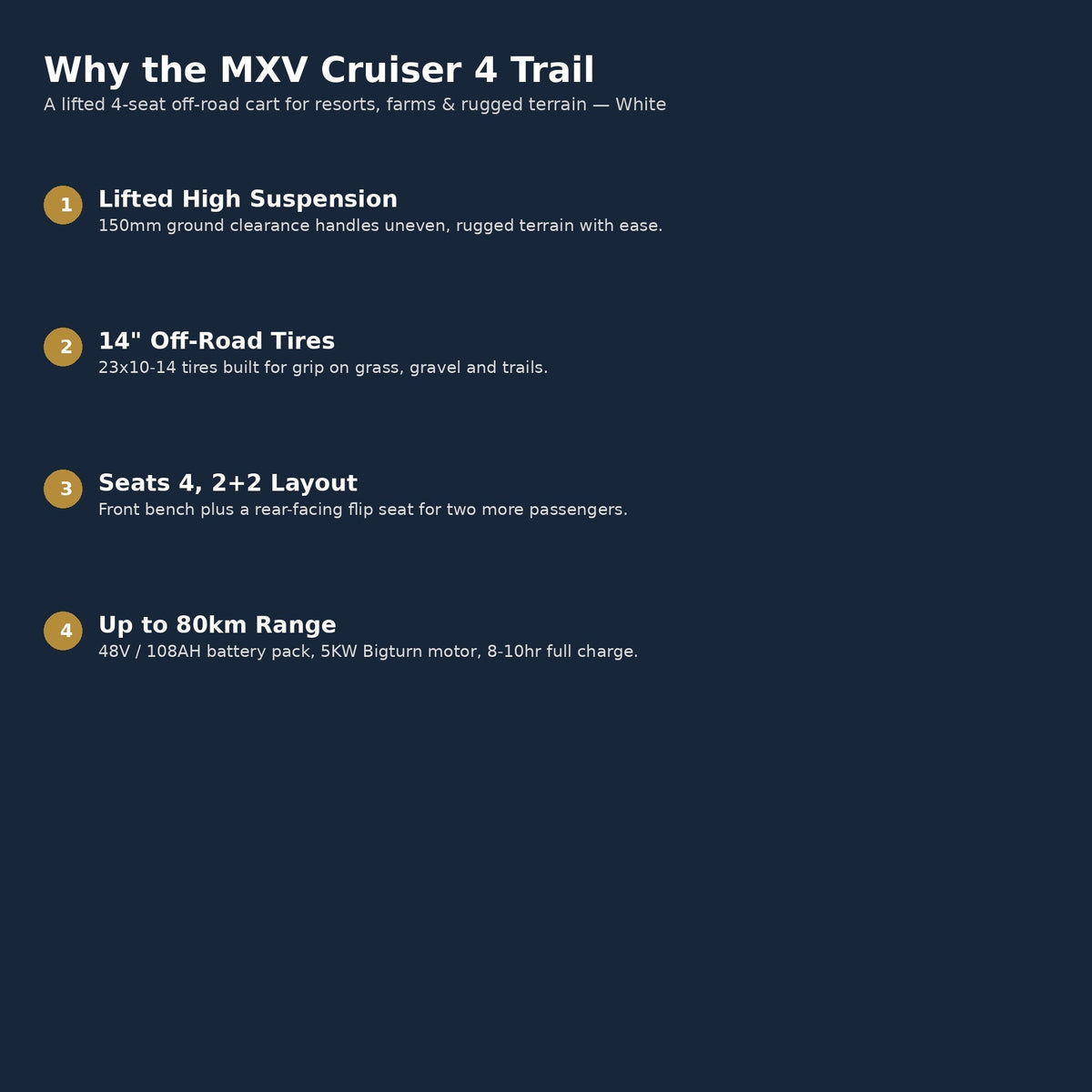 MXV CRUISER 4 Trail – 4-Seater Lifted Electric Golf Cart UAE – view 6