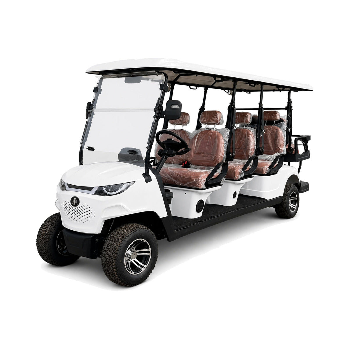 MXV Sovereign 8 white 8-seater electric golf cart front view