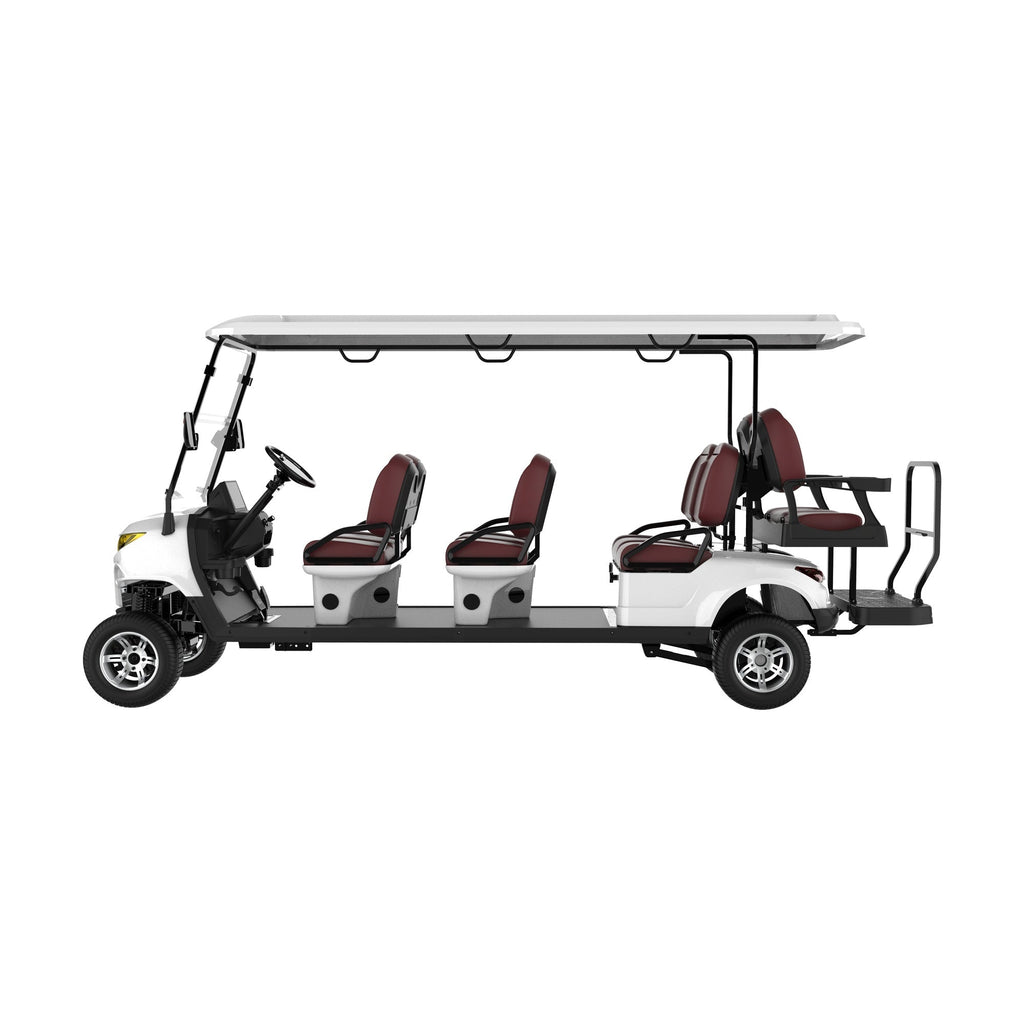 MXV Sovereign 8 white 6+2 seater golf cart side profile