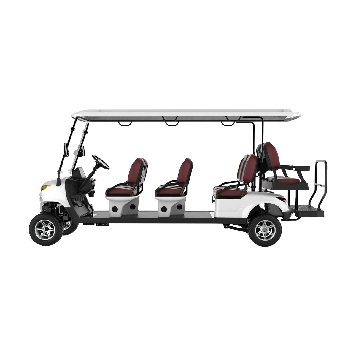 MXV Sovereign 8 white 6+2 seater golf cart side profile