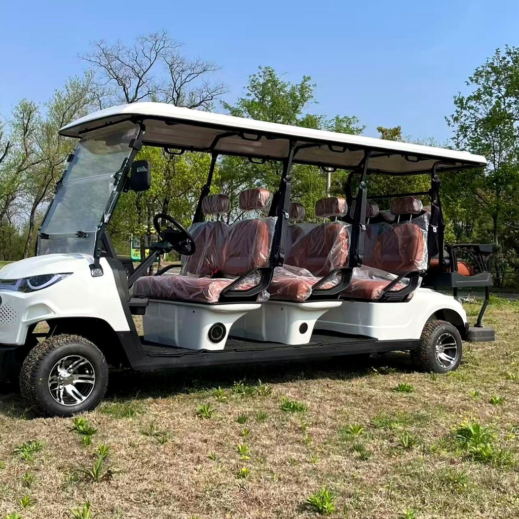 MXV Sovereign 8 white electric golf cart outdoors