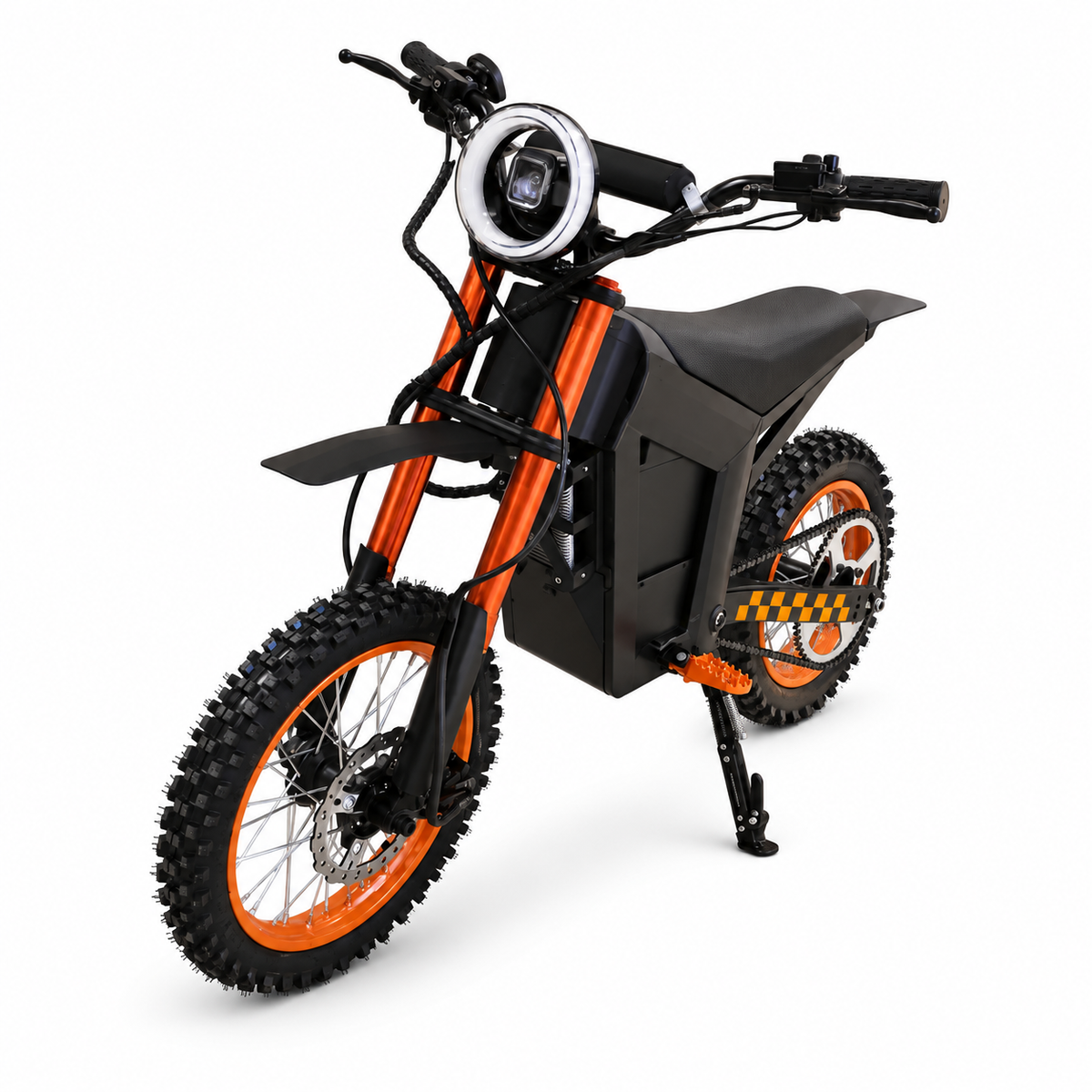 Wish 01 electric dirt bike front three-quarter view